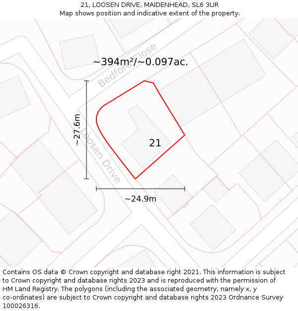 21, LOOSEN DRIVE, MAIDENHEAD, SL6 3UR: Plot and title map