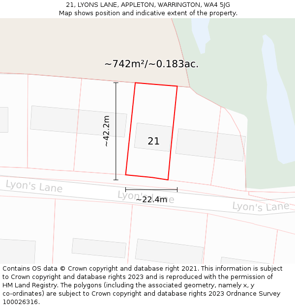 21, LYONS LANE, APPLETON, WARRINGTON, WA4 5JG: Plot and title map