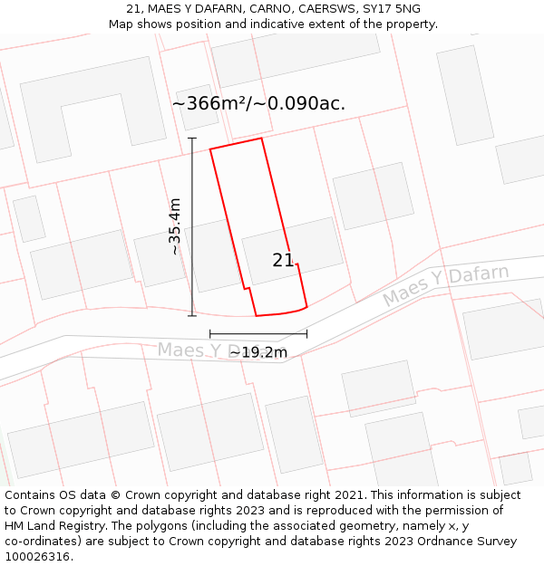 21, MAES Y DAFARN, CARNO, CAERSWS, SY17 5NG: Plot and title map