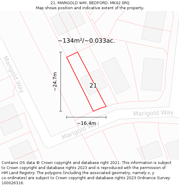 21, MARIGOLD WAY, BEDFORD, MK42 0RQ: Plot and title map