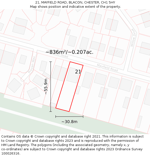 21, MAYFIELD ROAD, BLACON, CHESTER, CH1 5HY: Plot and title map