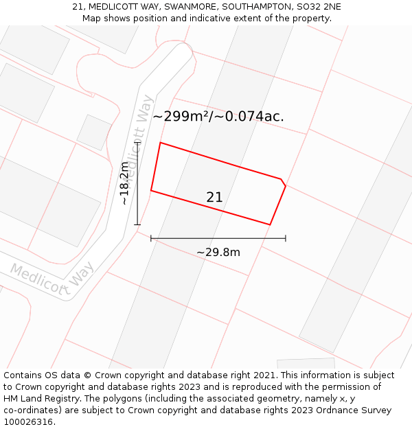 21, MEDLICOTT WAY, SWANMORE, SOUTHAMPTON, SO32 2NE: Plot and title map