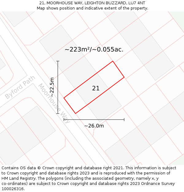 21, MOORHOUSE WAY, LEIGHTON BUZZARD, LU7 4NT: Plot and title map