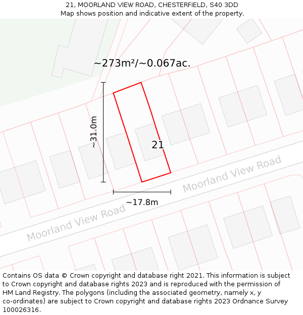 21, MOORLAND VIEW ROAD, CHESTERFIELD, S40 3DD: Plot and title map