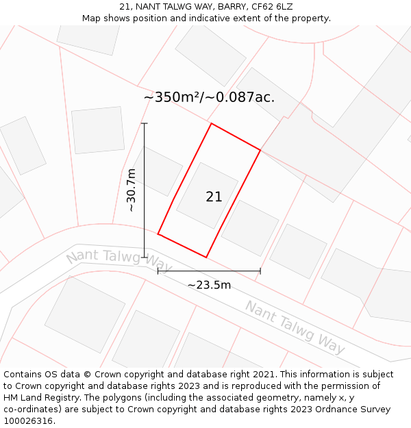 21, NANT TALWG WAY, BARRY, CF62 6LZ: Plot and title map