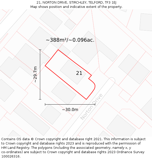 21, NORTON DRIVE, STIRCHLEY, TELFORD, TF3 1EJ: Plot and title map