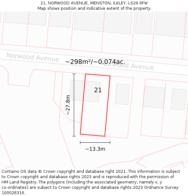 21, NORWOOD AVENUE, MENSTON, ILKLEY, LS29 6FW: Plot and title map