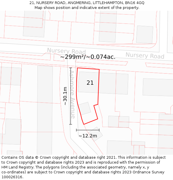 21, NURSERY ROAD, ANGMERING, LITTLEHAMPTON, BN16 4GQ: Plot and title map