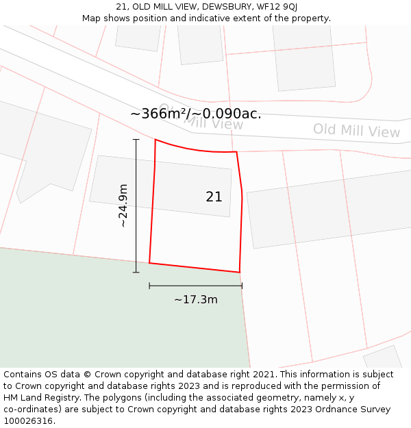 21, OLD MILL VIEW, DEWSBURY, WF12 9QJ: Plot and title map