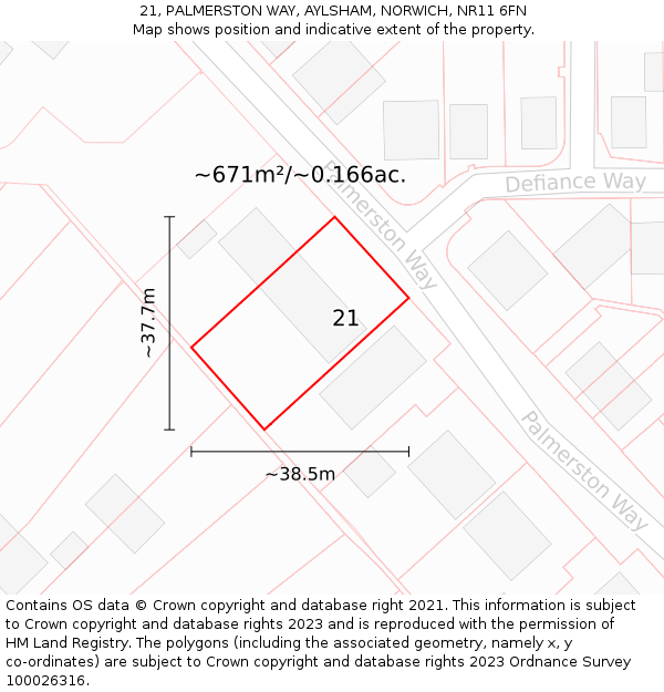 21, PALMERSTON WAY, AYLSHAM, NORWICH, NR11 6FN: Plot and title map