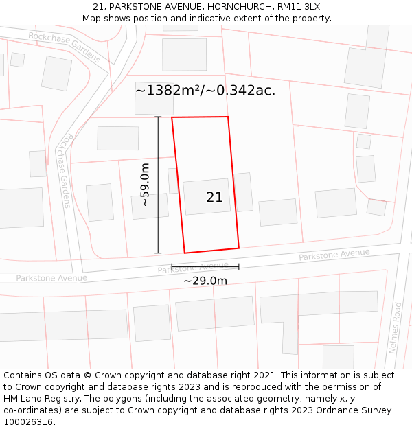 21, PARKSTONE AVENUE, HORNCHURCH, RM11 3LX: Plot and title map