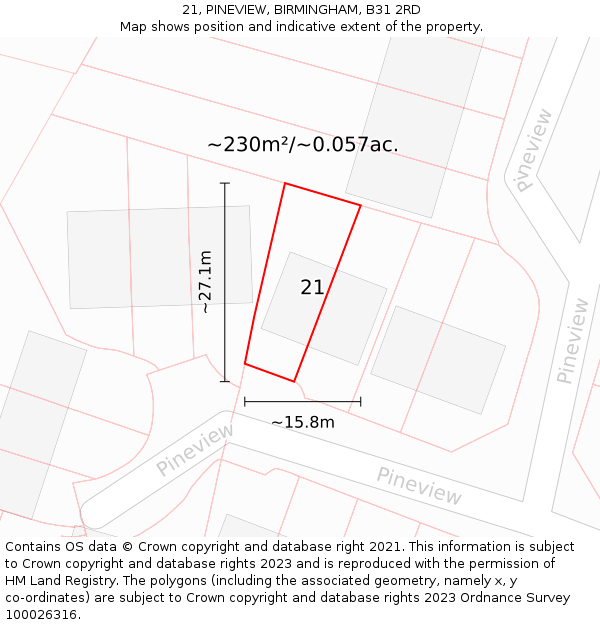 21, PINEVIEW, BIRMINGHAM, B31 2RD: Plot and title map