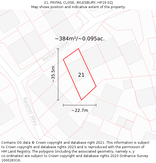 21, PINTAIL CLOSE, AYLESBURY, HP19 0ZJ: Plot and title map