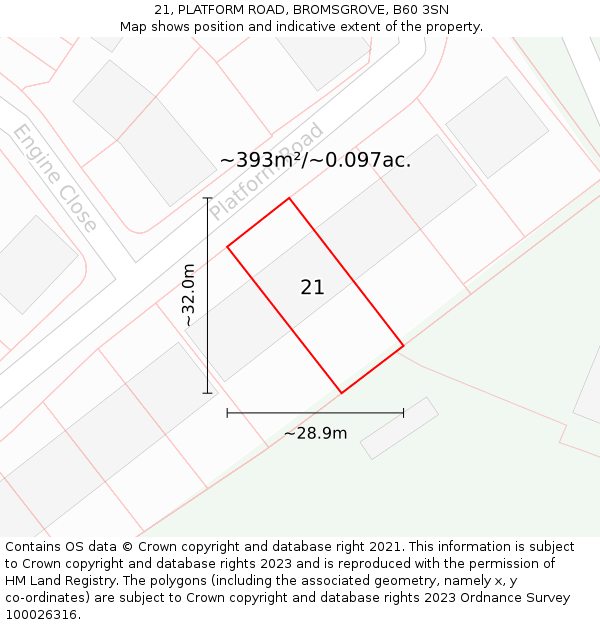 21, PLATFORM ROAD, BROMSGROVE, B60 3SN: Plot and title map