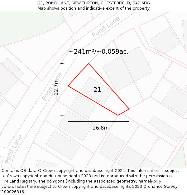21, POND LANE, NEW TUPTON, CHESTERFIELD, S42 6BG: Plot and title map
