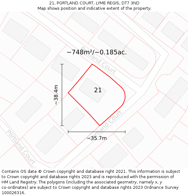 21, PORTLAND COURT, LYME REGIS, DT7 3ND: Plot and title map