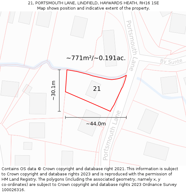 21, PORTSMOUTH LANE, LINDFIELD, HAYWARDS HEATH, RH16 1SE: Plot and title map