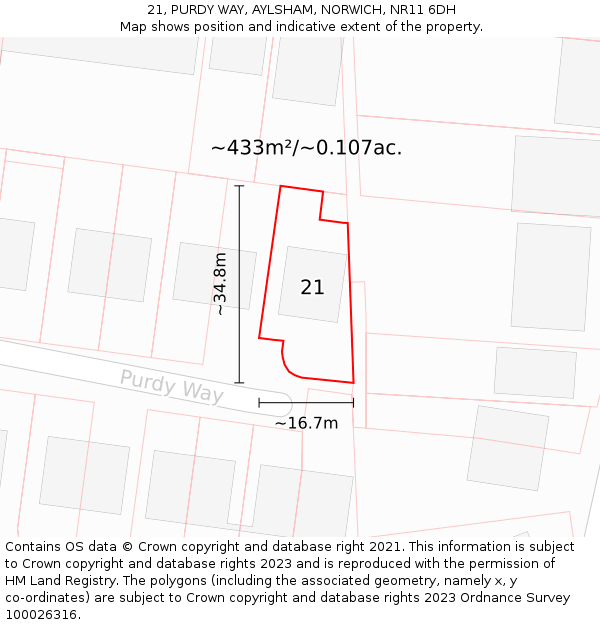 21, PURDY WAY, AYLSHAM, NORWICH, NR11 6DH: Plot and title map