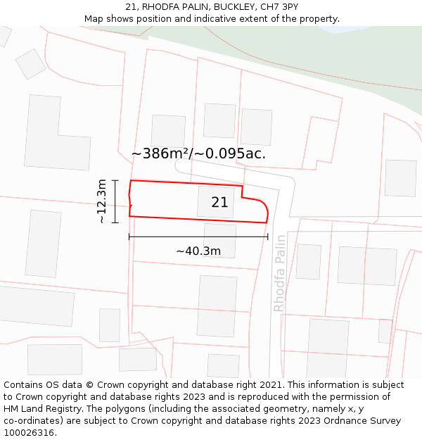 21, RHODFA PALIN, BUCKLEY, CH7 3PY: Plot and title map