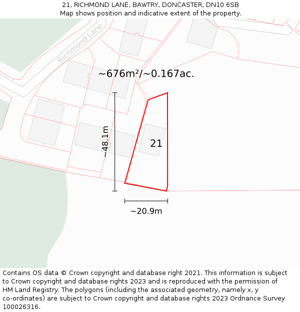 21, RICHMOND LANE, BAWTRY, DONCASTER, DN10 6SB: Plot and title map