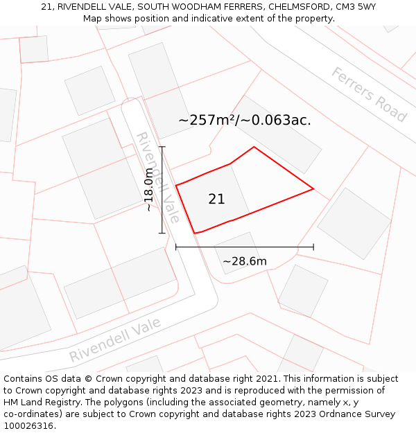 21, RIVENDELL VALE, SOUTH WOODHAM FERRERS, CHELMSFORD, CM3 5WY: Plot and title map