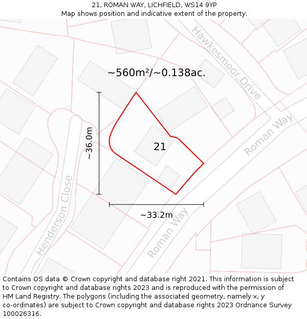 21, ROMAN WAY, LICHFIELD, WS14 9YP: Plot and title map