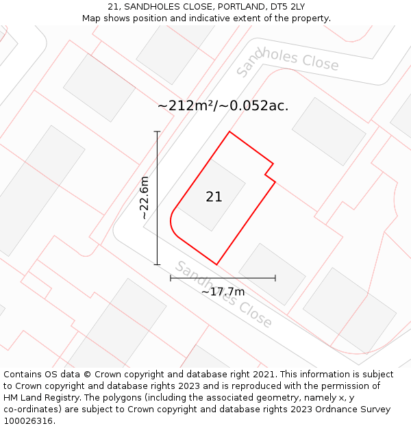 21, SANDHOLES CLOSE, PORTLAND, DT5 2LY: Plot and title map