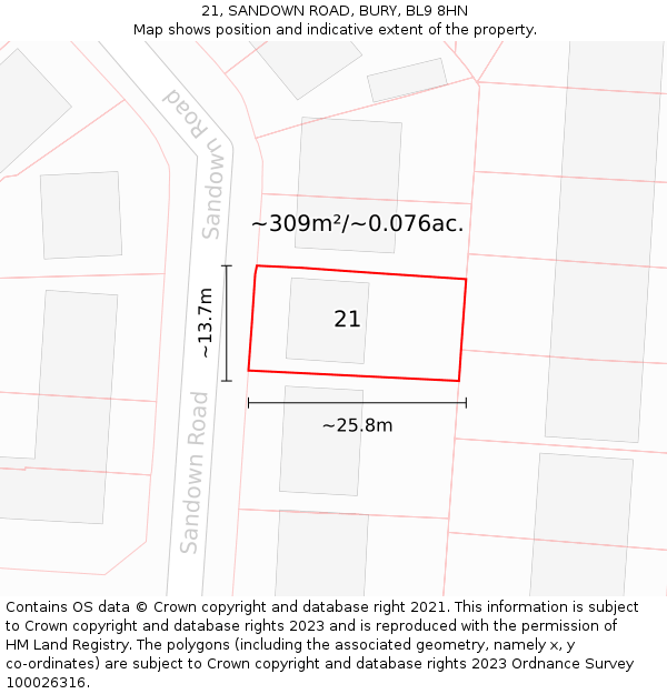 21, SANDOWN ROAD, BURY, BL9 8HN: Plot and title map