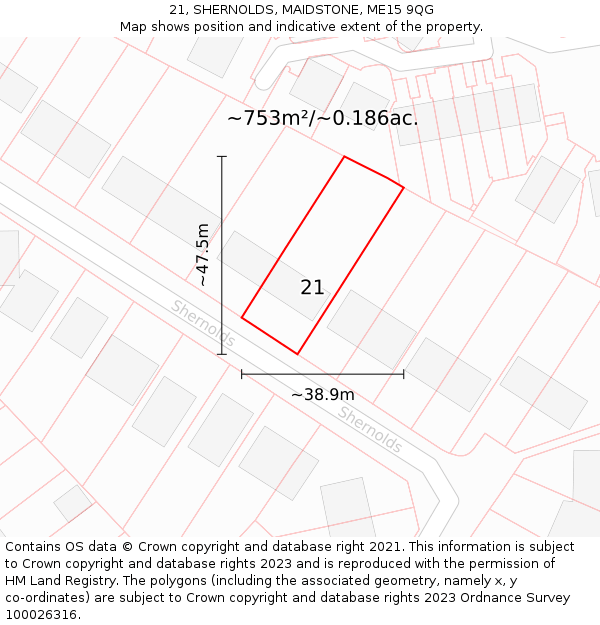 21, SHERNOLDS, MAIDSTONE, ME15 9QG: Plot and title map