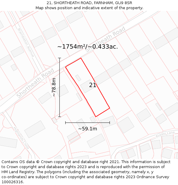 21, SHORTHEATH ROAD, FARNHAM, GU9 8SR: Plot and title map