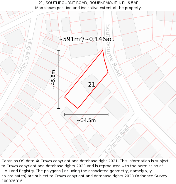 21, SOUTHBOURNE ROAD, BOURNEMOUTH, BH6 5AE: Plot and title map