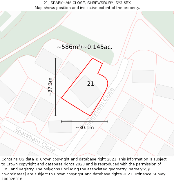 21, SPARKHAM CLOSE, SHREWSBURY, SY3 6BX: Plot and title map