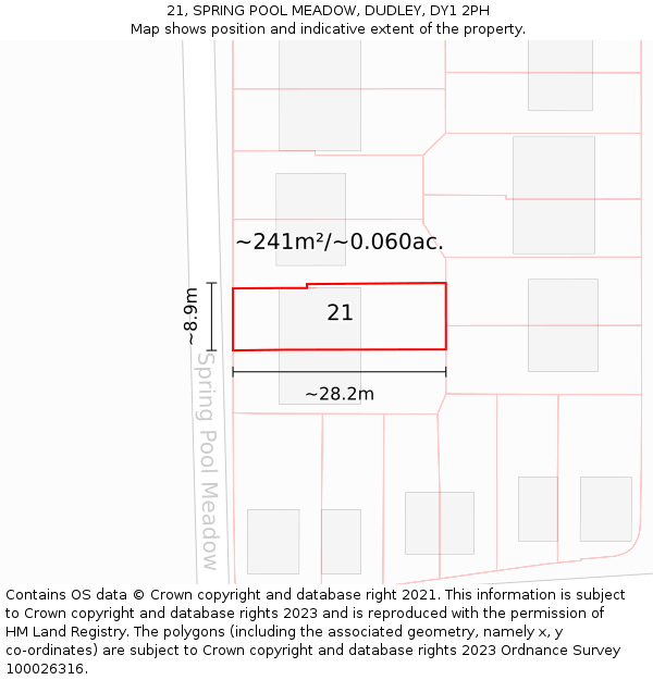 21, SPRING POOL MEADOW, DUDLEY, DY1 2PH: Plot and title map