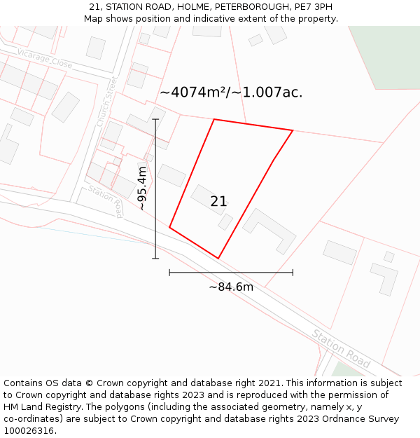 21, STATION ROAD, HOLME, PETERBOROUGH, PE7 3PH: Plot and title map