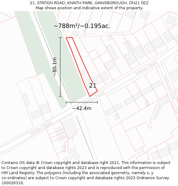 21, STATION ROAD, KNAITH PARK, GAINSBOROUGH, DN21 5EZ: Plot and title map