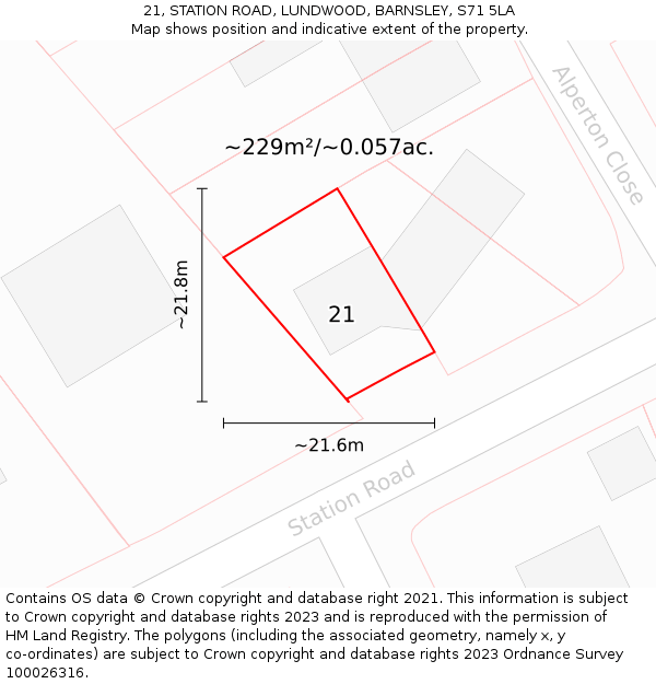 21, STATION ROAD, LUNDWOOD, BARNSLEY, S71 5LA: Plot and title map