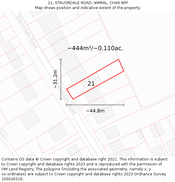 21, STAVORDALE ROAD, WIRRAL, CH46 9PP: Plot and title map