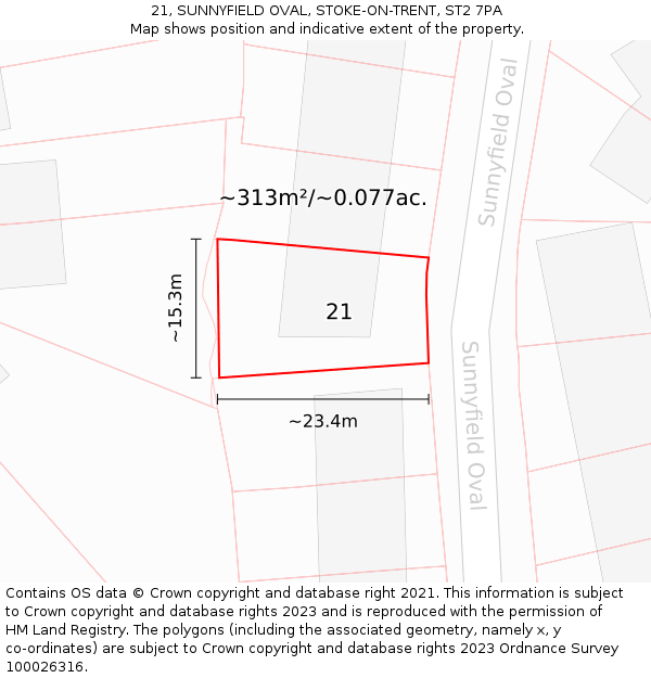 21, SUNNYFIELD OVAL, STOKE-ON-TRENT, ST2 7PA: Plot and title map