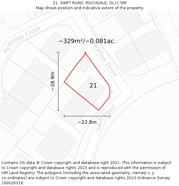 21, SWIFT ROAD, ROCHDALE, OL11 5RF: Plot and title map