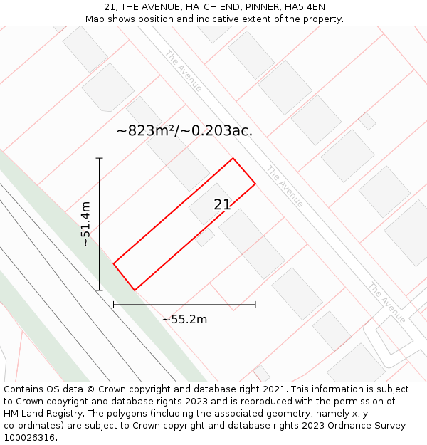 21, THE AVENUE, HATCH END, PINNER, HA5 4EN: Plot and title map