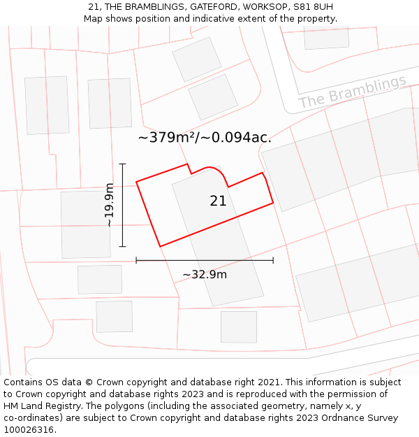 21, THE BRAMBLINGS, GATEFORD, WORKSOP, S81 8UH: Plot and title map