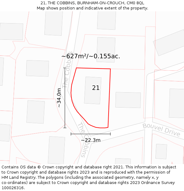 21, THE COBBINS, BURNHAM-ON-CROUCH, CM0 8QL: Plot and title map