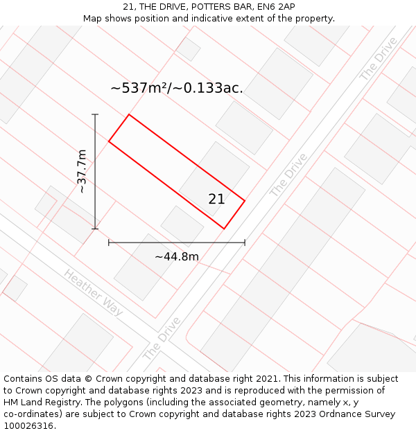 21, THE DRIVE, POTTERS BAR, EN6 2AP: Plot and title map