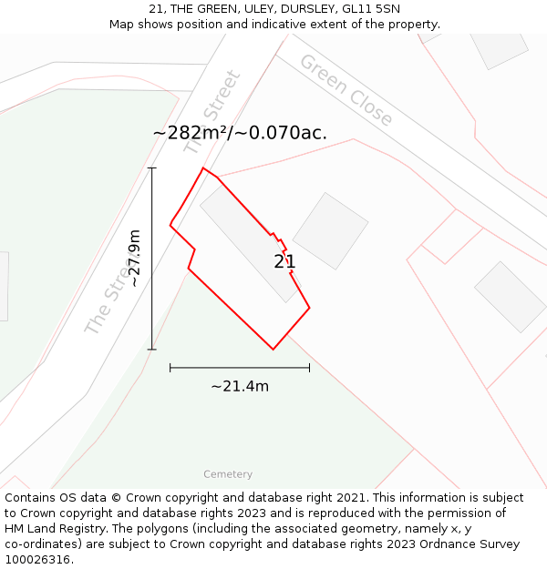 21, THE GREEN, ULEY, DURSLEY, GL11 5SN: Plot and title map