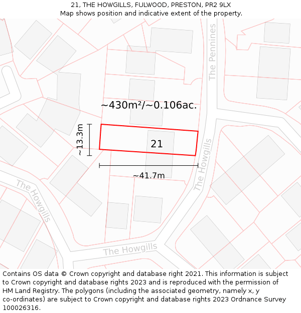 21, THE HOWGILLS, FULWOOD, PRESTON, PR2 9LX: Plot and title map