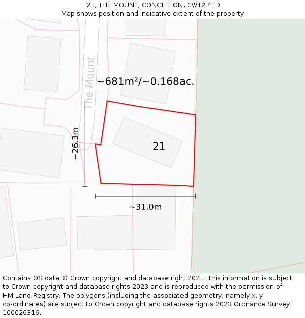 21, THE MOUNT, CONGLETON, CW12 4FD: Plot and title map