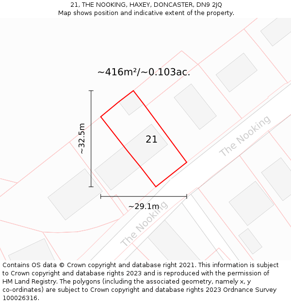 21, THE NOOKING, HAXEY, DONCASTER, DN9 2JQ: Plot and title map