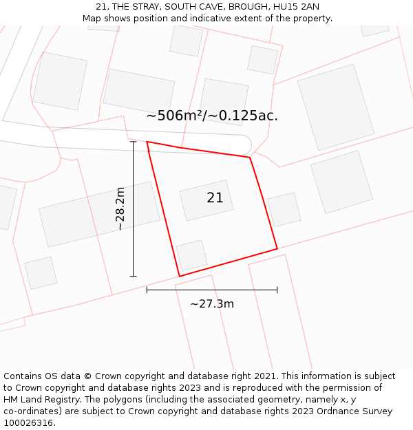 21, THE STRAY, SOUTH CAVE, BROUGH, HU15 2AN: Plot and title map