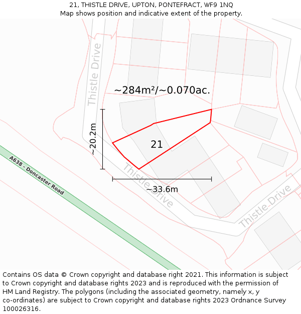 21, THISTLE DRIVE, UPTON, PONTEFRACT, WF9 1NQ: Plot and title map