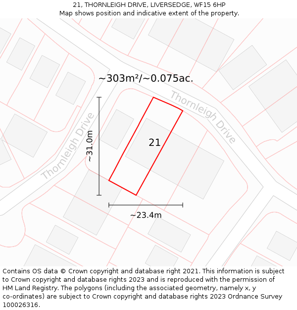 21, THORNLEIGH DRIVE, LIVERSEDGE, WF15 6HP: Plot and title map